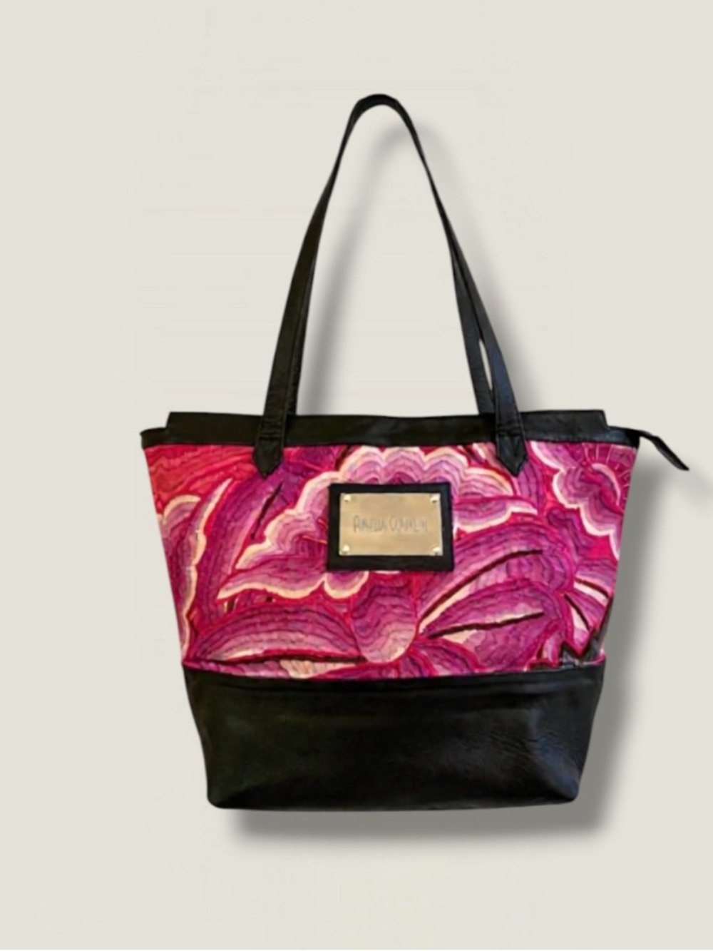Pineda Covalin Cowhide Silk Embroidered Satchel Tote Zip Top Bag